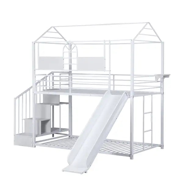 Metal Bunk Bed with Slide & Steps for Kids - Safe & Sturdy