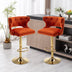 Orange Velvet Bar Stools with Back & Footrest - Set of 2 - Counter Height Dining Chairs - Minihomy