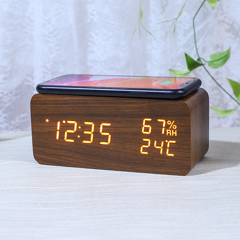 Smart Wireless Charging Wooden Alarm Clock Creative Wooden