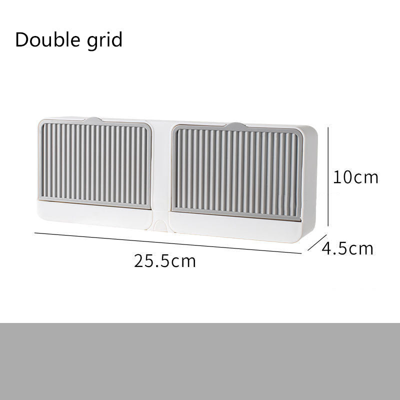 Double Grids Soap Storeage Box Wall Puch Free Drain Soap Holder