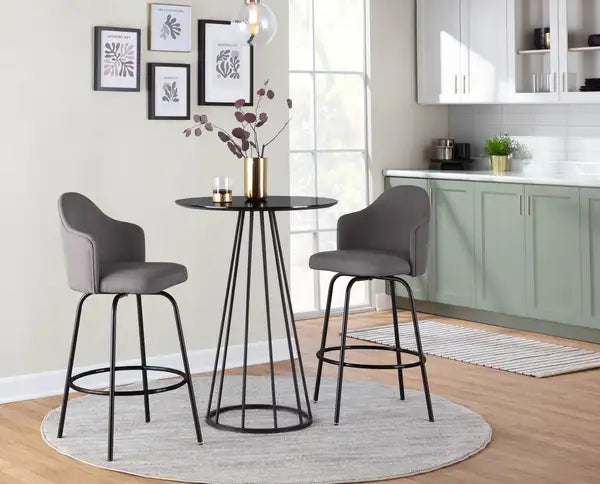 LumiSource Ahoy Black Metal & Grey Fabric Counter Stools (Set of 2)