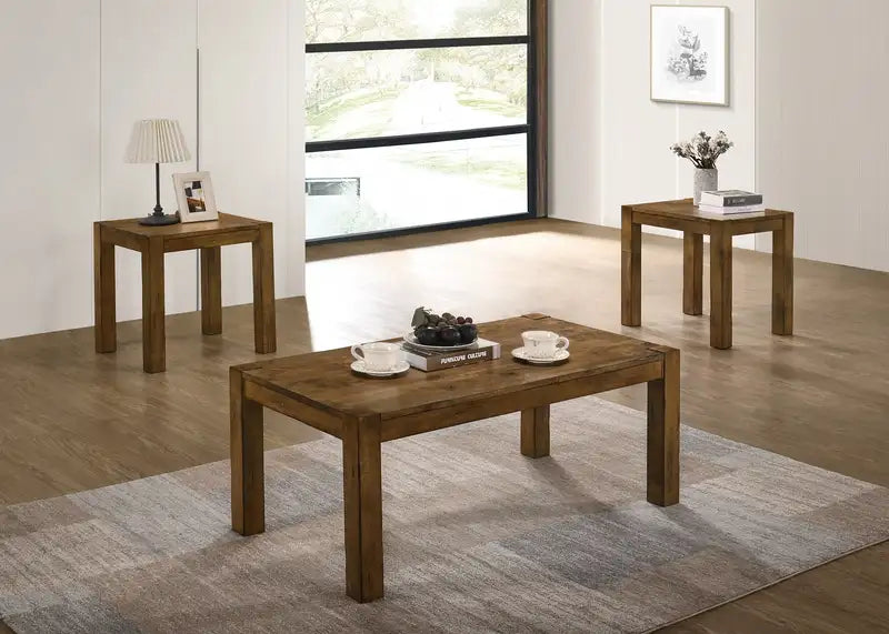 Rustic Oak 3-Piece Coffee Table Set: Living Room Furniture