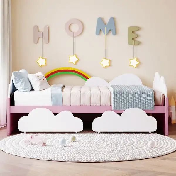 Twin Size Bed with Clouds & Rainbow - Kids Bedroom Furniture