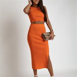 Beauty Outfit Solid Color Slim Fitting Split Two-piece Set