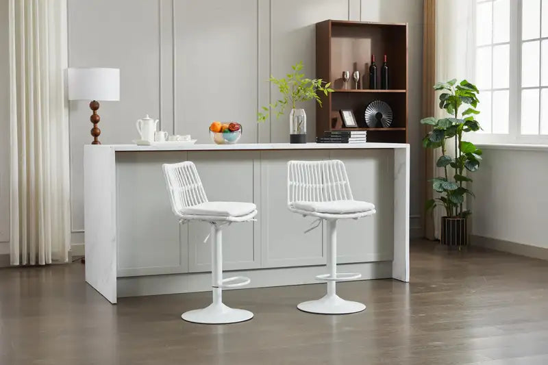 Rattan Bar Stools Set of 2 - Swivel, Footrest, Kitchen Dining