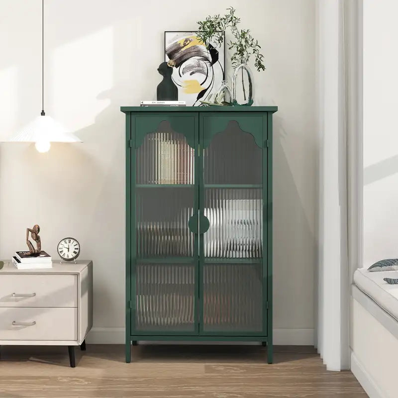 Metal Storage Cabinet with Glass Doors - Kitchen, Dining, Living Room