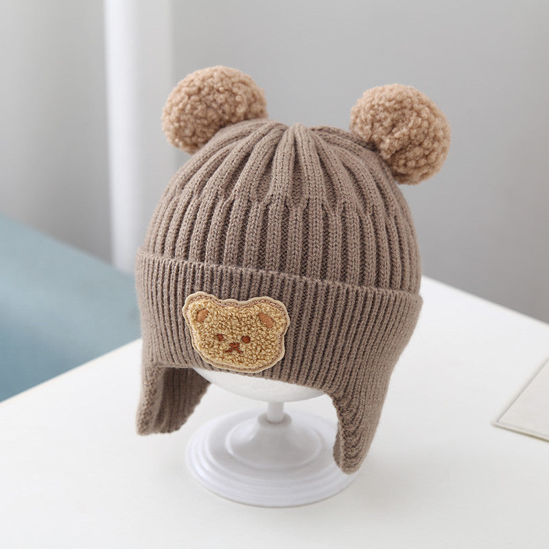 Baby Hat Warm Earflaps Cap Cute Bear Knitted Woolen Cap