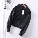 Loose cropped leather jacket motorcycle jacket