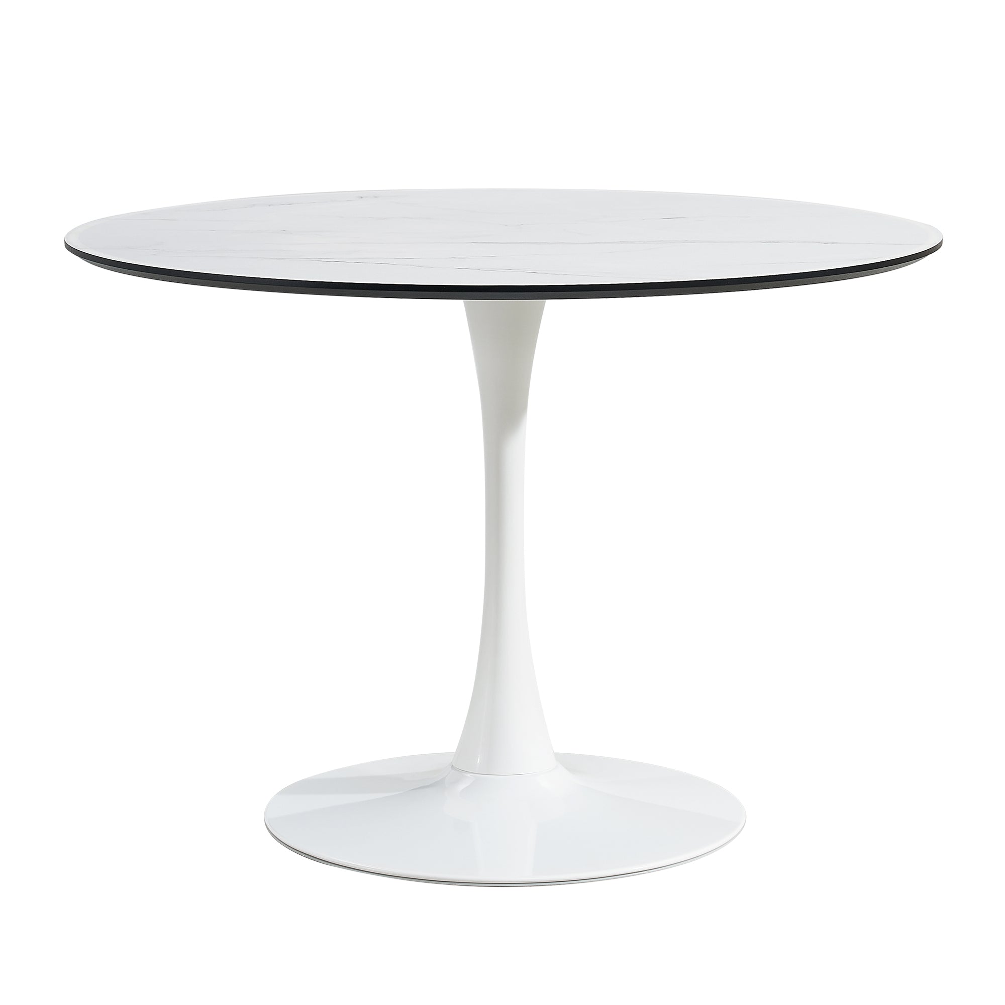 106cm Round Tulip Dining Table in White Marble - White