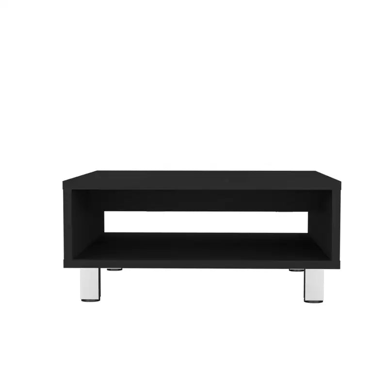 Small Black Coffee Table with Shelf - 10.6" High