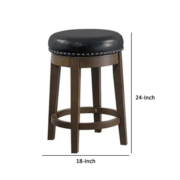 Drue 24 Inch Swivel Counter Stools (Set of 2) - Brown Wood & Black Faux Leather - Minihomy