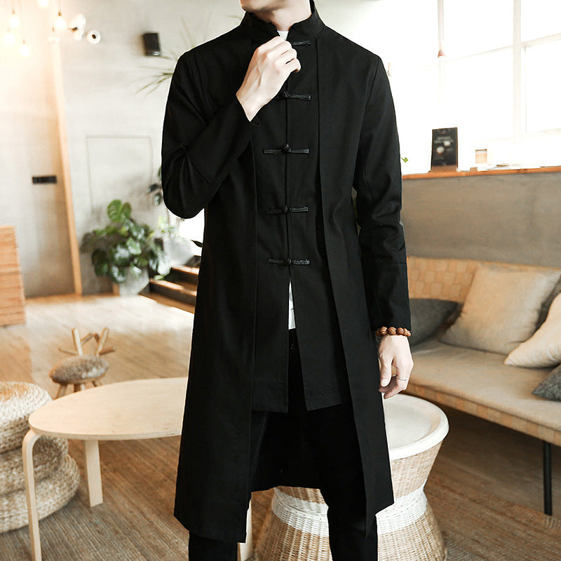 Cotton And Linen Mid-length Trench Coat Men's Slim-fit Large Size Coat - Minihomy