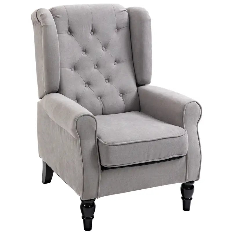 Grey Wingback Accent Chair - Button Tufted, High Back, Thick Padded Seat