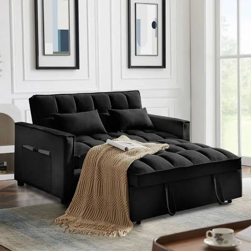 Velvet Convertible Sofa Bed with Storage: 3-in-1 Pull-Out Couch