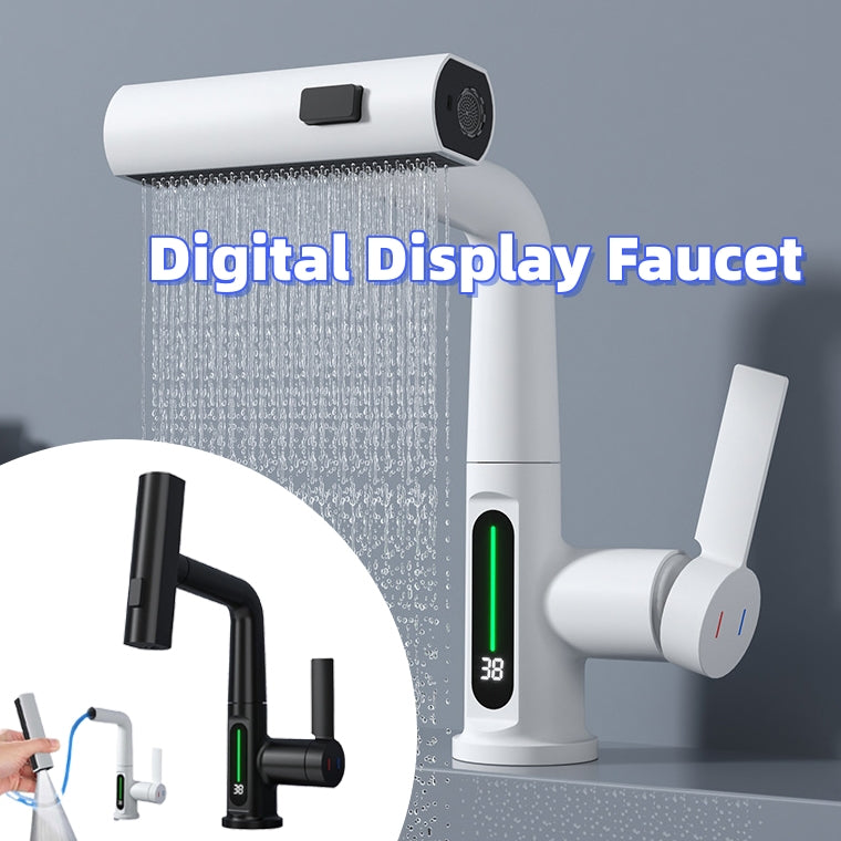 Intelligent Digital Display Faucet - 3-in-1 Swiveling Waterfall Kitchen Tap with LED Temperature Display