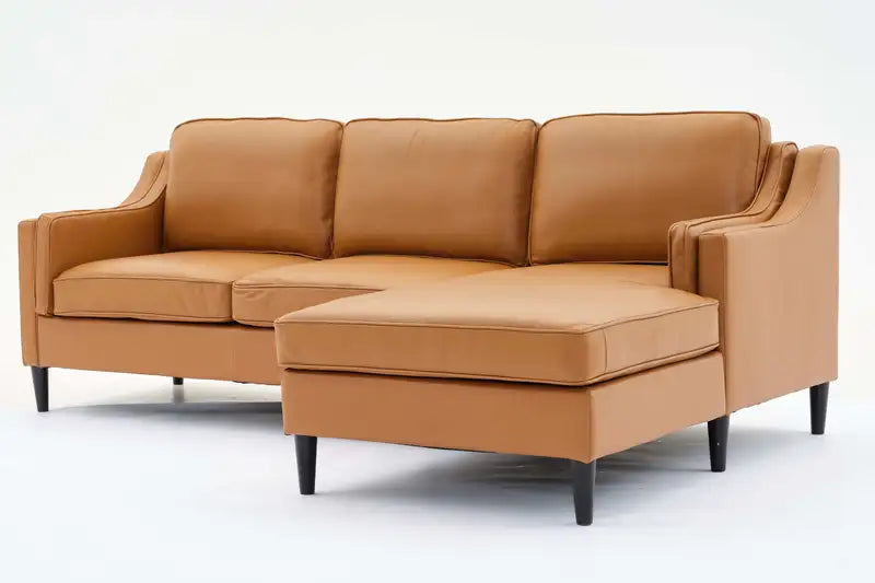 Tan Genuine Leather L-Shaped Sectional Sofa - 94.5" Chaise Lounge (Right)