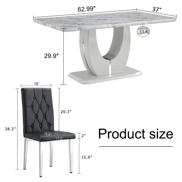 Modern Marble Dining Table & Chair Set - Rectangular, Minimalist, Soft Cushions (F-1280) - Minihomy