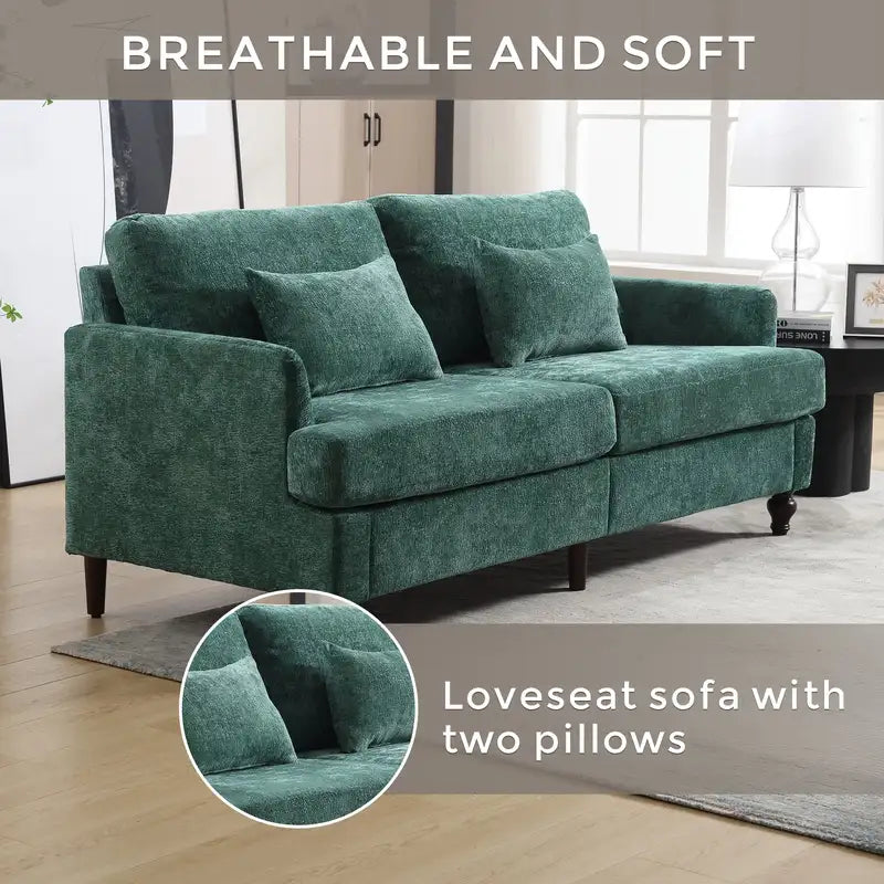 Mid-Century Modern Chenille Loveseat Sofa - Emerald Green