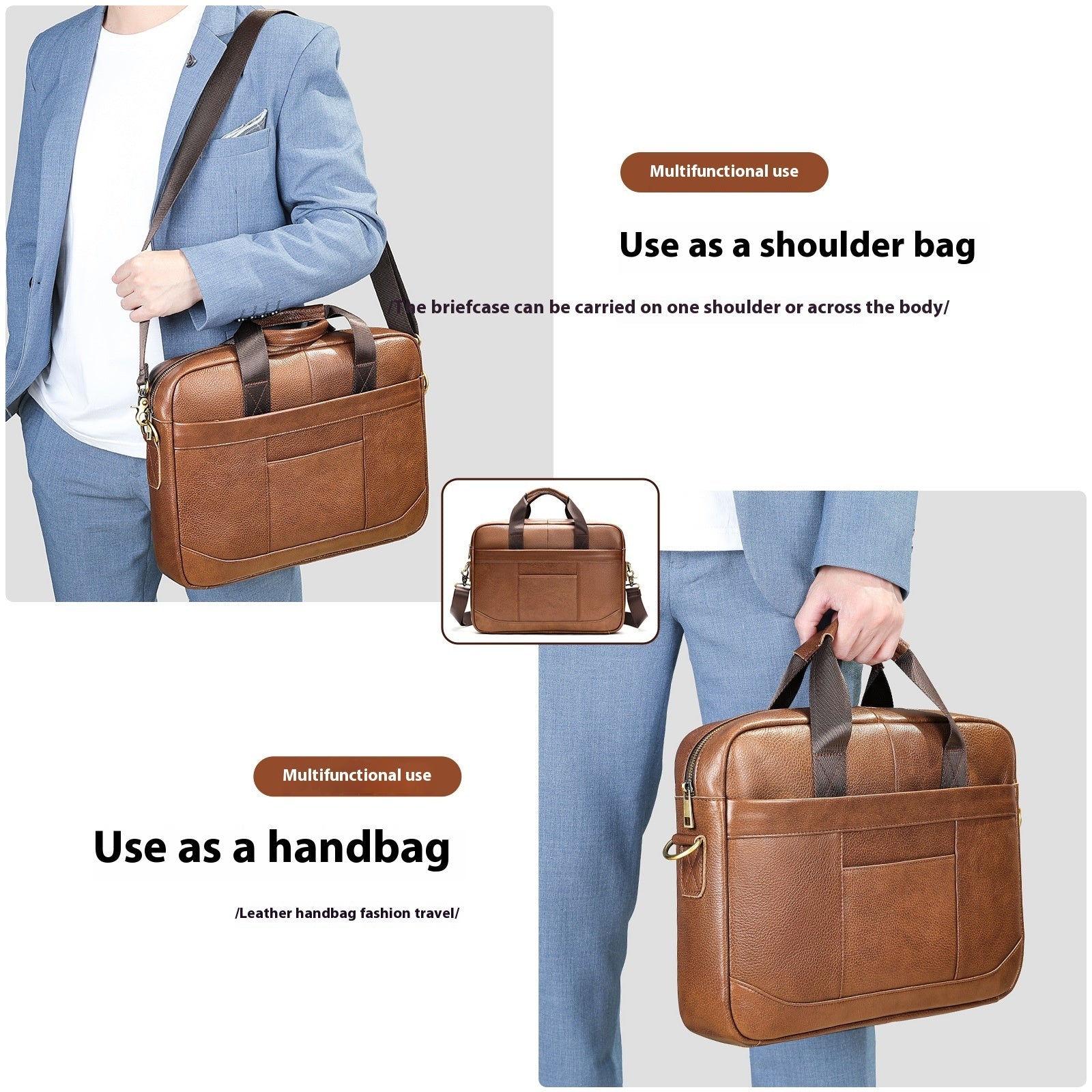 Men's Leather Computer Bag - Casual Shoulder Crossbody for Work & Travel