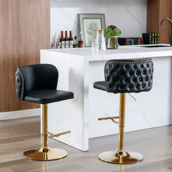 Black Swivel Bar Stools with Backrest - Adjustable Height, PU Leather, Set of 2 for Kitchen Island & Pub - Minihomy