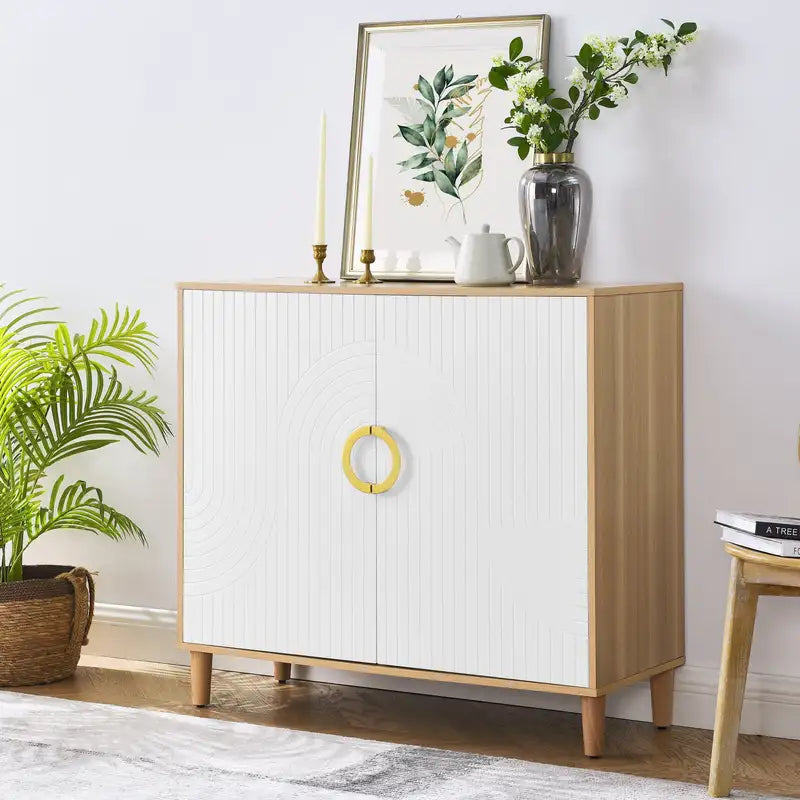 Modern MDF Storage Cabinet with Adjustable Shelves - Freestanding Buffet Sideboard