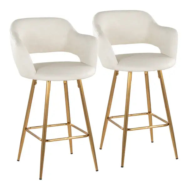 LumiSource Gold Metal Counter Stools (Set of 2) - Cream Faux Leather