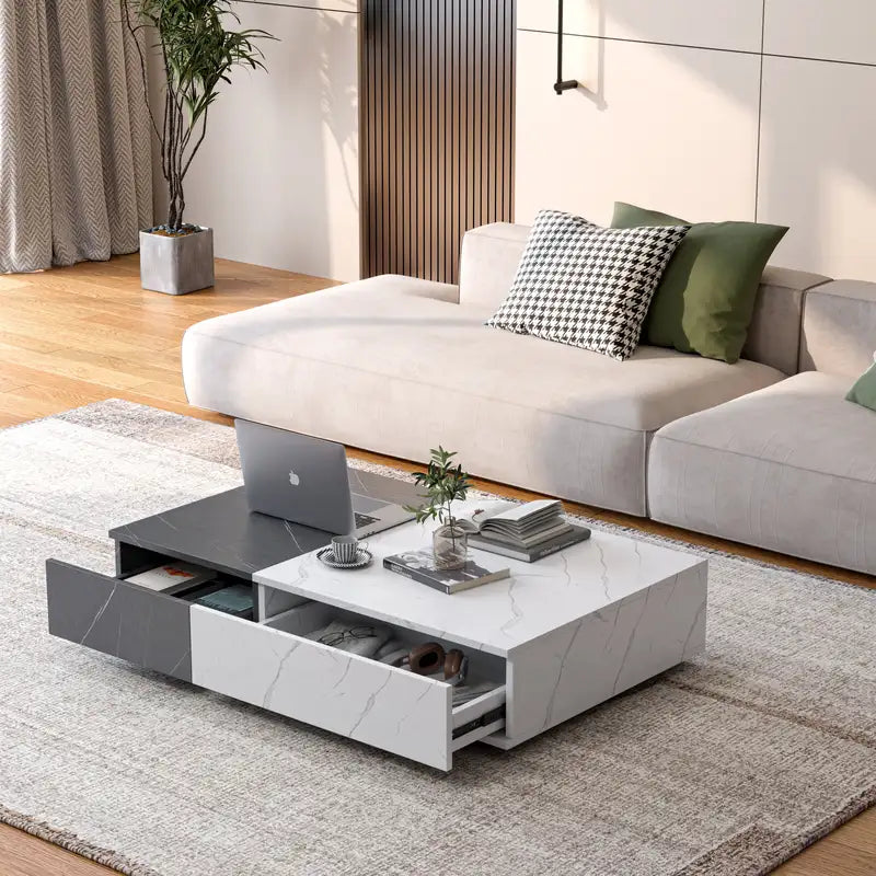 Black & White Coffee Table with Storage - Modern Design