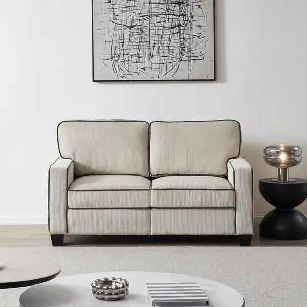 Beige Corduroy Sofa Loveseat with Storage - Living Room Furniture