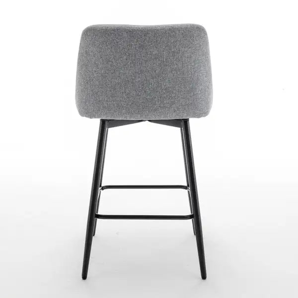 Grey Linen Swivel Bar Stools Set of 2, 25.6" Seat Height, Counter Height, Upholstered with Back, Metal Legs - Minihomy