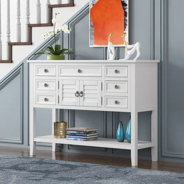 Modern Console Table with 7 Drawers & Storage - 44.5" Sofa Table