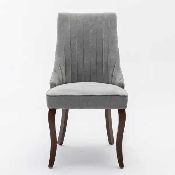 Gray Linen Dining Chairs Set of 2 - Comfy Upholstered Accent Chairs with Curved Wood Legs, SW1847GY - Minihomy