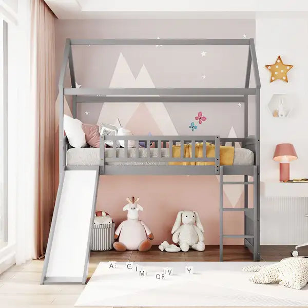 Twin Loft Bed with Slide - White Kids Bunk Bed with Slide - LT000212AAE