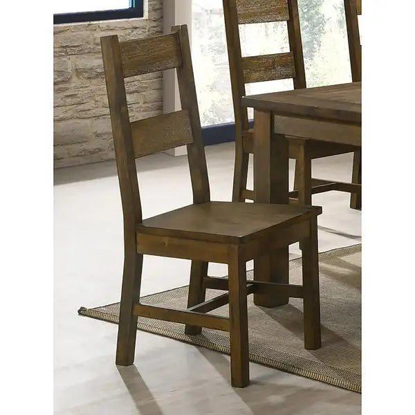 Rustic Golden Brown Ladder Back Dining Chairs (Set of 2) - Farmhouse Style