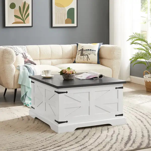 Rustic Farmhouse Coffee Table with Hidden Storage & Lift Top - 31.5" Square