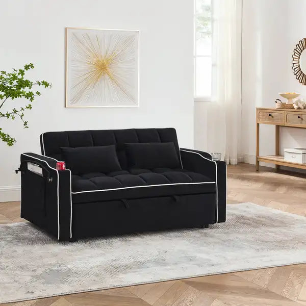 Foldable Sofa Bed with USB, Ashtray & Phone Stand - 55.51" Velvet