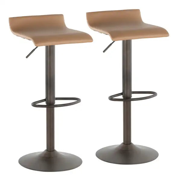 LumiSource Ale Industrial Barstools - Set of 2 - Antique Metal & Camel Faux Leather