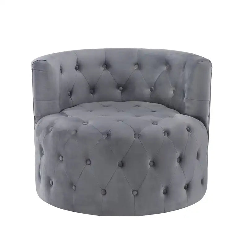 Gray Velvet Swivel Accent Chair - Modern Tufted Barrel Chair