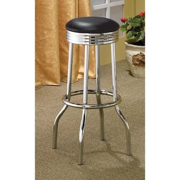 Black & Chrome Bar Stools (Set of 2) - Modern Kitchen Counter Height Seating - Minihomy