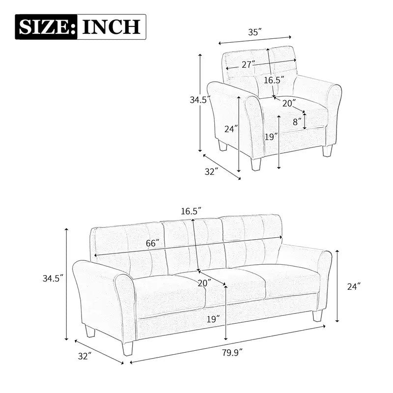 Modern Linen Sofa Set, Light Grey-Blue (1+3 Seater) - Living Room Couch