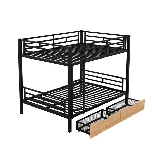 Full Size Metal Convertible Bunk Bed with 2 Drawers - Black - Minihomy