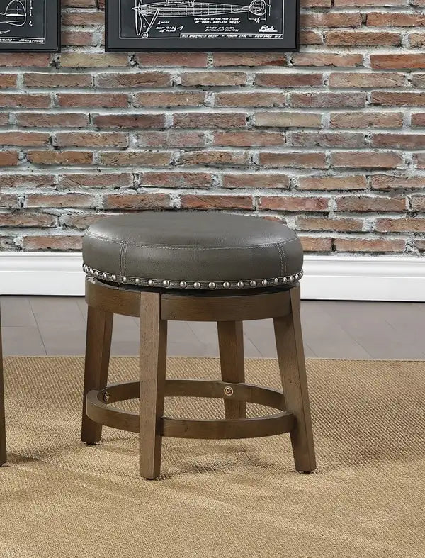 Gray Faux Leather Swivel Stools (Set of 2) - Brown Wood Frame