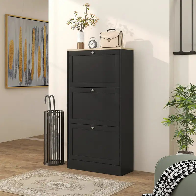 HOMCOM 18-Pair Shoe Cabinet: 3 Drawers, Adjustable Shelves, Black