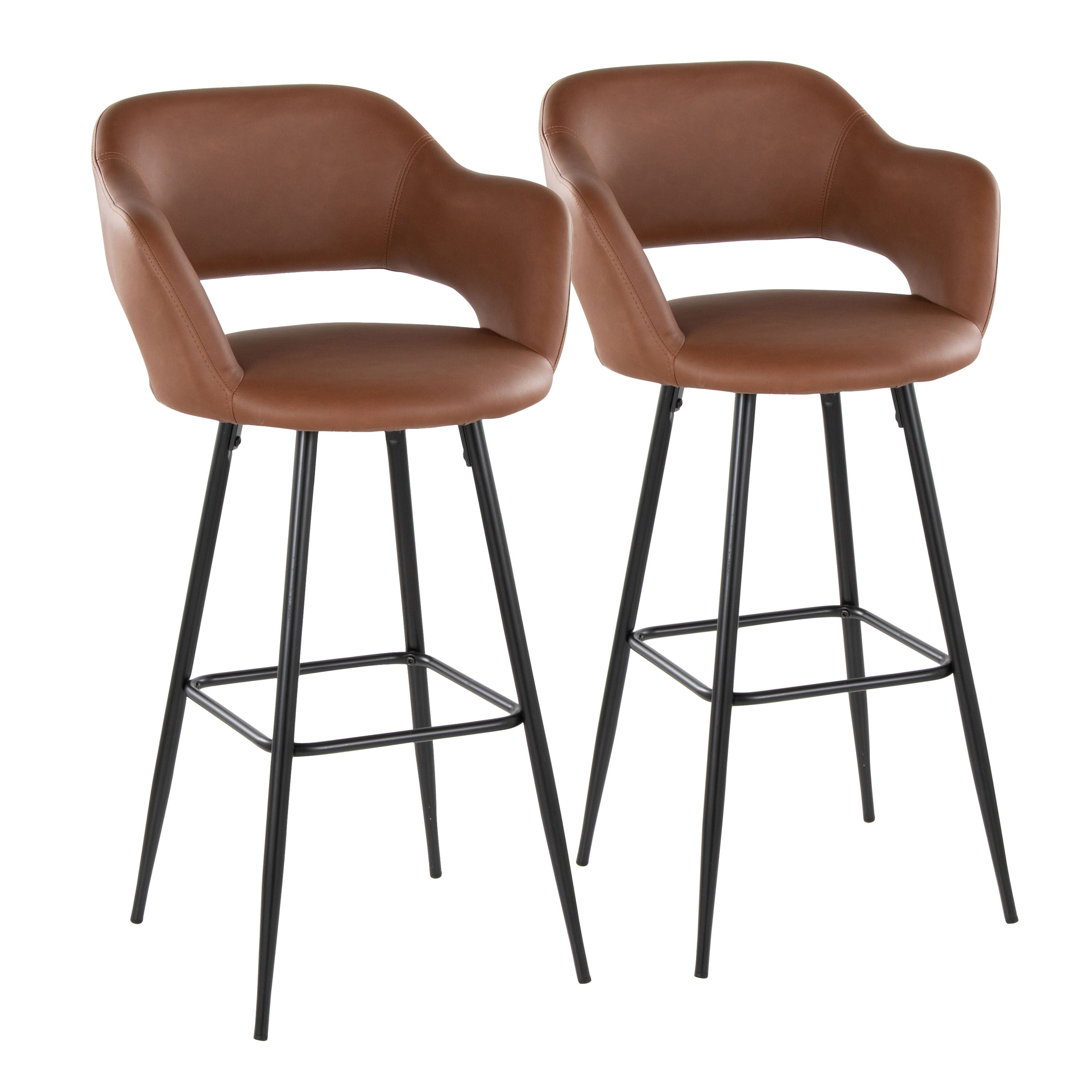 LumiSource Margarite Black Metal & Brown Faux Leather Barstools - Set of 2