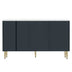 Modern Sideboard Buffet Cabinet with Marble Top & Amber Glass Doors (Navy Blue) - Gold Legs & Handles - Minihomy