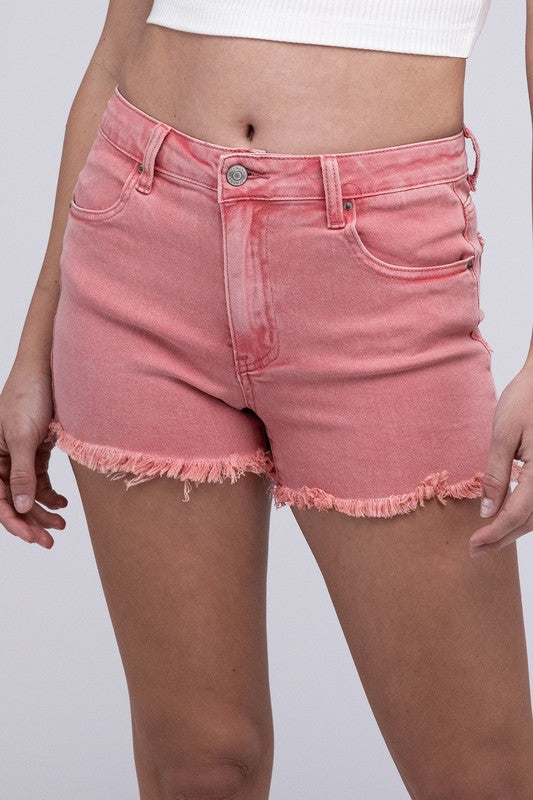 Acid Wash Denim Cutoff Shorts - Distressed Frayed Hem