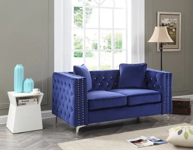 Blue Velvet Loveseat: Modern & Chic Sofa