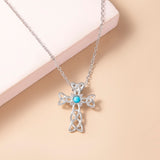 Blue Stone Celtic Knot Cross Pendant Silver Spiral Trinity Knot Necklaces For Women Men
