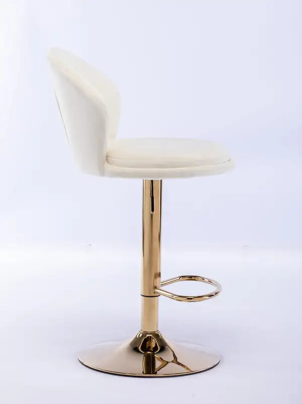 Cream Velvet Swivel Bar Stools Set of 2 - Chrome Base, Adjustable Height - Minihomy