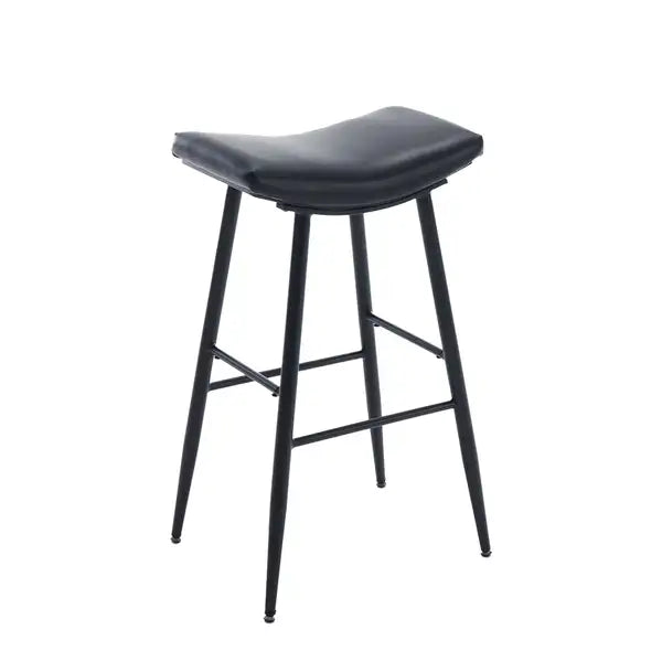 Counter Height Bar Stools Set of 2 - PU Upholstered, Black, with Footrest - Minihomy