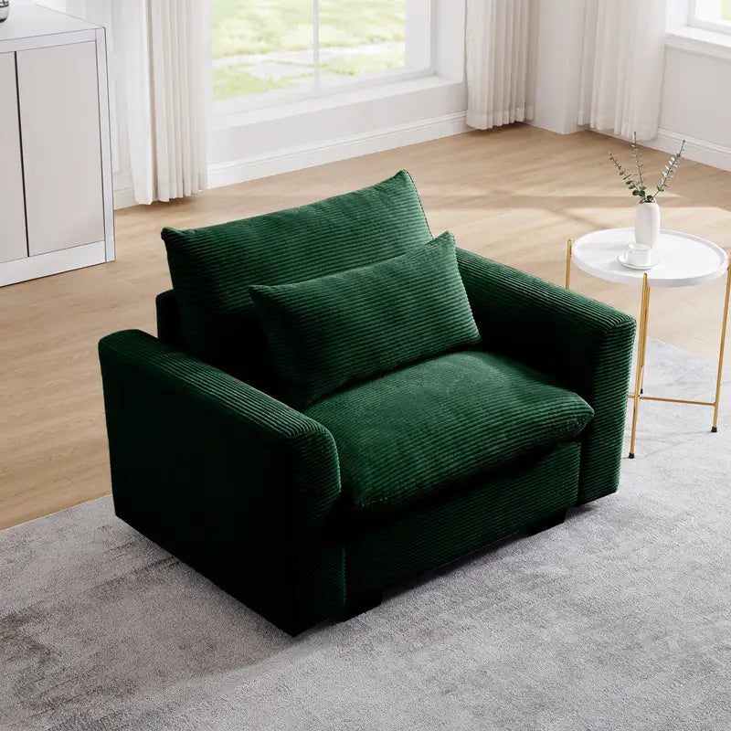 Green Corduroy Deep Seat Sofa Chair with Pillow - Living Room Accent